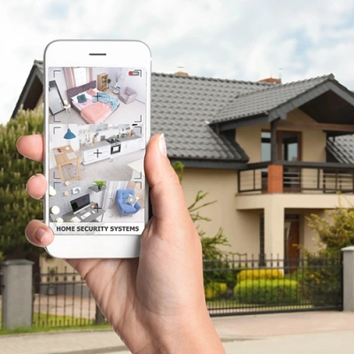 Indianapolis vivint phone display of cctv live feed in front of a house